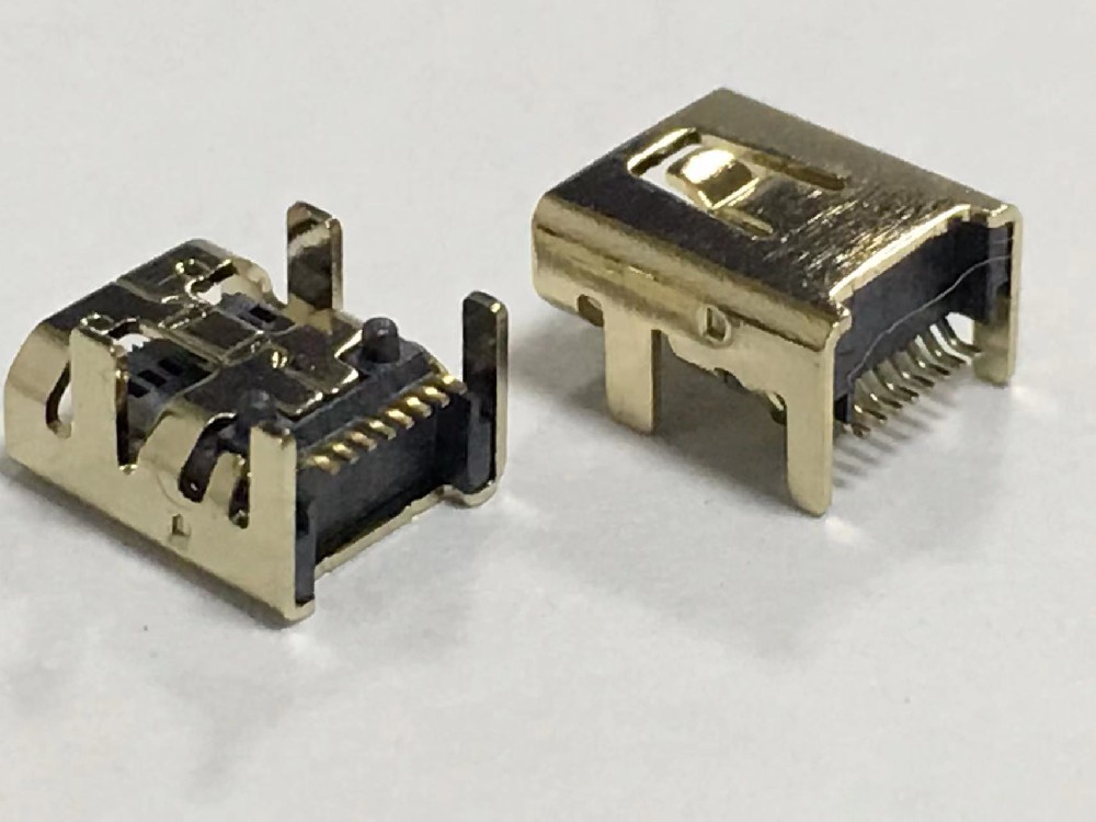 MINI USB 8P 母座 铜镀金 四脚插板 MINI 8PIN 焊线式公头 铜镀镍